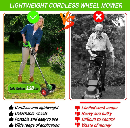 48V elektromos fűszegélynyíró 18000 RPM, 4000 mAh akkumulátor, 2 akkumulátorral, levehető kerekekkel, tárcsa + 2 penge + 5 műanyag kés [2]