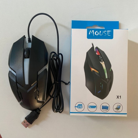X1 Vezetékes Gaming Optikai Egér, 1200 DPI, RGB Világítással, Ergonomikus Kialakítással, 3 Gombbal és 1,2 m USB Kábellel, Fekete [5]