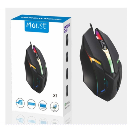 Számítógép kiegészítők - X1 Vezetékes Gaming Optikai Egér, 1200 DPI, RGB Világítással, Ergonomikus Kialakítással, 3 Gombbal és 1,2 m USB Kábellel, Fekete
