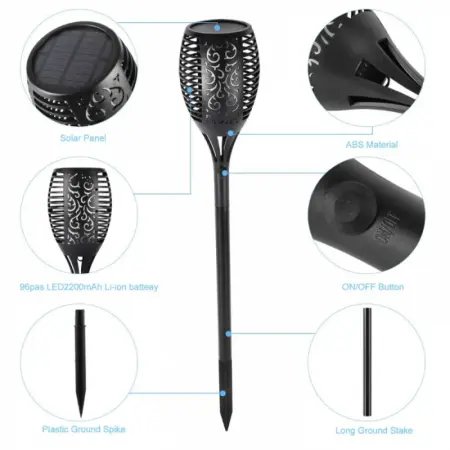 Napelemes Lánghatású Lámpa, 58 cm, 33 LED, Elegáns Kert Dizájn, 5W, Napelemes Töltés, 6–8 Órás Világítási Idő, 600mAh Ni-MH Akkumulátor, Ideális Udvarra, Teraszra és Kültéri Terekbe [3]
