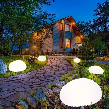 Napelemes LED Kerti Lámpa Kavics Formájú, Tojás Dizájn, 14 × 10 × 8 cm, Kerti Ösvények, Virágágyások és Kültéri Dekorációk Számára [4]