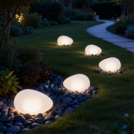 Napelemek és napelemes reflektorok - Napelemes LED Kerti Lámpa Kavics Formájú, Tojás Dizájn, 14 × 10 × 8 cm, Kerti Ösvények, Virágágyások és Kültéri Dekorációk Számára