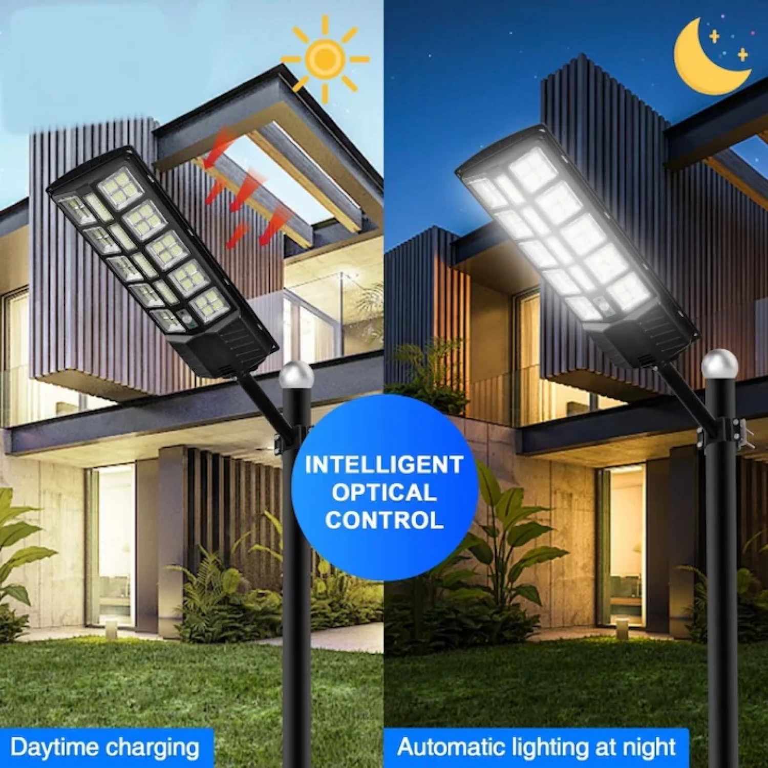 2800W-os Napelemes LED Utcai Lámpa, Távirányítóval, Mozgásérzékelővel, IP65 Vízálló Kivitelben, Beépített Akkumulátorral, Udvarokhoz, Kertekhez, Parkolókhoz és Sétányokhoz [7]