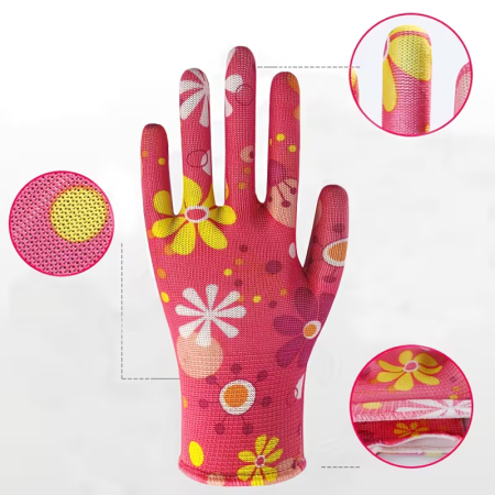 2 darabos Női kertészkesztyű | Légáteresztő nylon, gumírozott bevonat, tavasz–nyár, mintás [4]