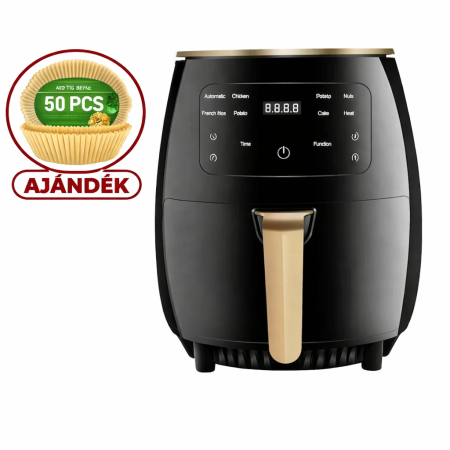Otthon és Konyha - Olaj nélküli Légsütő, 2400W, Sütési Funkció, 6L, LCD Kijelző, + 50 db Sütőpapír Készlet
