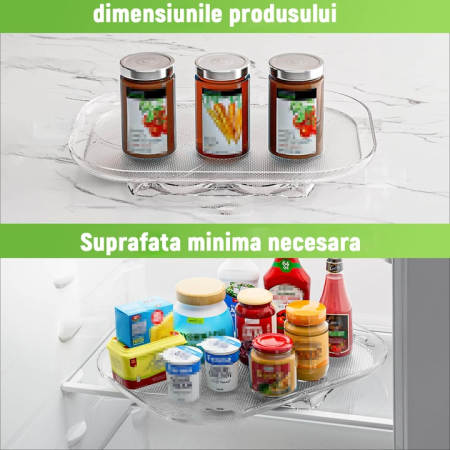 Forgatható tároló tálca 40×30 cm, 360°-os rotáció, csúszásmentes felület, átlátszó, hűtőbe vagy szekrénybe, helytakarékos rendszerező [1]