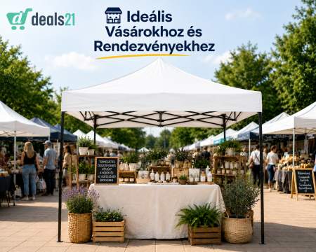 Összecsukható Pavilon Sátor 18 kg, 3x3 m, Fém Váz, Vízálló Ponyva, Udvarra, Kertbe, Eseményekre, Fehér [2]