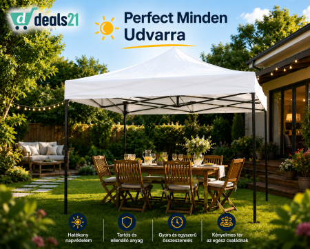 Összecsukható Pavilon Sátor 18 kg, 3x3 m, Fém Váz, Vízálló Ponyva, Udvarra, Kertbe, Eseményekre, Fehér [3]