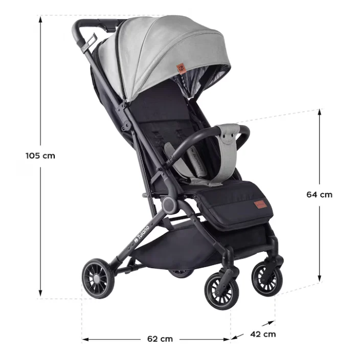 Összecsukható ultra könnyű sport babakocsi – 5,5 kg, 5 pontos biztonsági öv, állítható háttámla, XXL napellenző, szürke [1]