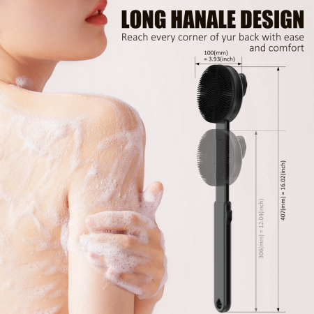 2 az 1-ben elektromos zuhanykefe, vízálló, tisztító és masszírozó funkció, levehető 16,9 inch nyél, 2 sebesség, 4 vibrációs mód, USB töltés, fekete [15]