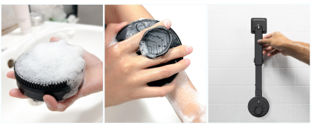 2 az 1-ben elektromos zuhanykefe, vízálló, tisztító és masszírozó funkció, levehető 16,9 inch nyél, 2 sebesség, 4 vibrációs mód, USB töltés, fekete [7]