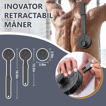 2 az 1-ben elektromos zuhanykefe, vízálló, tisztító és masszírozó funkció, levehető 16,9 inch nyél, 2 sebesség, 4 vibrációs mód, USB töltés, fekete [10]