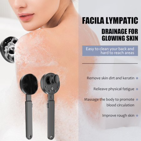 2 az 1-ben elektromos zuhanykefe, vízálló, tisztító és masszírozó funkció, levehető 16,9 inch nyél, 2 sebesség, 4 vibrációs mód, USB töltés, fekete [3]