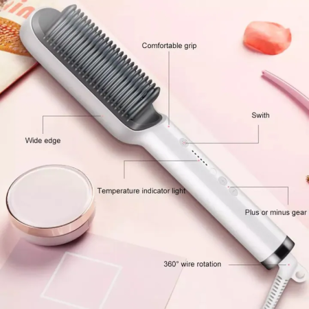 Elektromos Hajformázó és Hajkiegyenesítő Kefe, Piros/Fehér/Fekete/Zöld, Állítható Hőmérséklet 130–200°C, Dual Voltage 100–240V, 170 cm Kábel [9]
