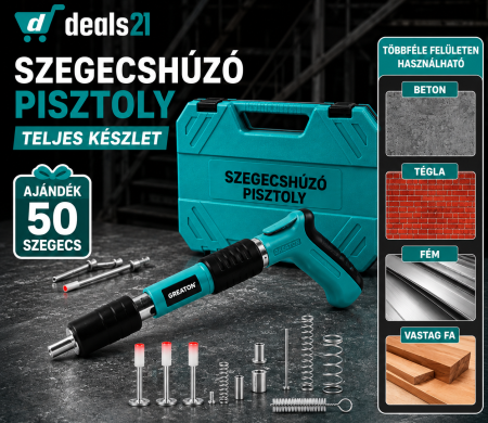 Pneumatikus és kézi szegecselő pisztoly készlet szögek rögzítéséhez, falhoz, mennyezethez, padlóhoz és fához, 7,3 cm kaliberrel kompatibilis, védőszemüveggel és hordtáskával [1]
