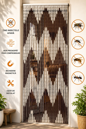 Otthon és Konyha - PVC gyöngyfüggöny ajtóra 100×200 cm, 32 dekoratív szalaggal, rovarvédelem, gyors telepítés, krém/barna