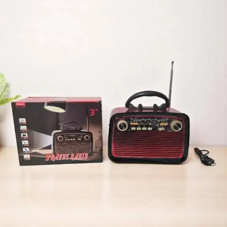 Radio portabil KTF-1467, AM/FM/SW, Bluetooth, USB, TF, baterie reîncărcabilă wireless, lanternă, design vintage, cablu inclus [1]