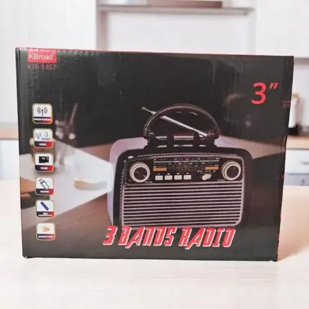 Radio portabil KTF-1467, AM/FM/SW, Bluetooth, USB, TF, baterie reîncărcabilă wireless, lanternă, design vintage, cablu inclus [2]