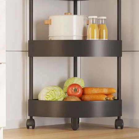 4 Szintes Sarokpolc Fürdőszobába, 90 × 34 cm, Műanyag, Multifunkciós Kialakítás, Gurulós Tároló, Fürdőszobai Rendszerező, Fekete [1]