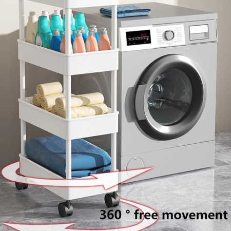 4 Szintes Tárolópolc Kerekekkel, Guruló Kocsi 107x41x21 cm, Műanyag Szervező Konyhába, Fürdőszobába vagy Irodába, Fehér [4]