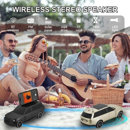 Range Rover Stílusú Hordozható Hangszóró, 10W, Bluetooth 5.3, Napelemes Töltés, FM Rádió, USB, MP3, TF, LED, TWS, 1200mAh – Zöld, Fekete, Bézs, Kék [6]