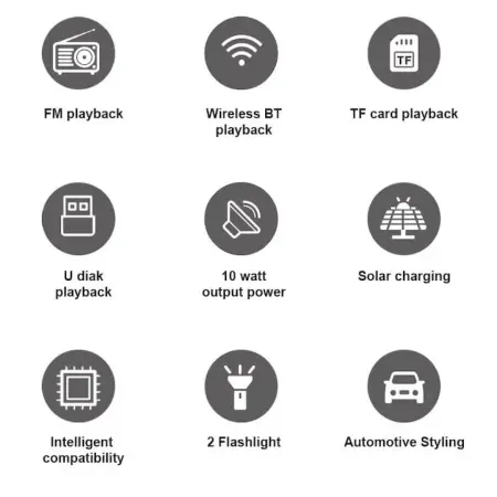 Range Rover Stílusú Hordozható Hangszóró, 10W, Bluetooth 5.3, Napelemes Töltés, FM Rádió, USB, MP3, TF, LED, TWS, 1200mAh – Zöld, Fekete, Bézs, Kék [7]