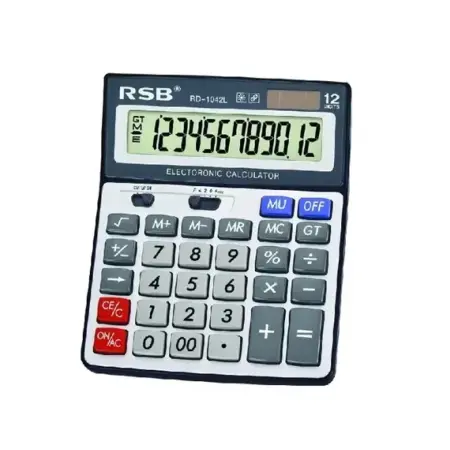 Irodai számítógépek - RD 1042L Asztali Számológép, 12 számjegy, Fejlett Funkciók (Négyzetgyök, Memória, Összesítő), Döntött LCD Kijelző, Kettős Tápellátás: Napelem és Elem