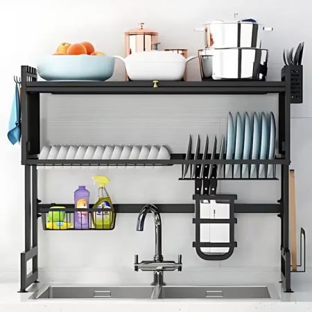 Rozsdamentes acél edényszárító – 75 cm, korrózióálló szerkezet, hatékony rendszerezés, fekete [3]