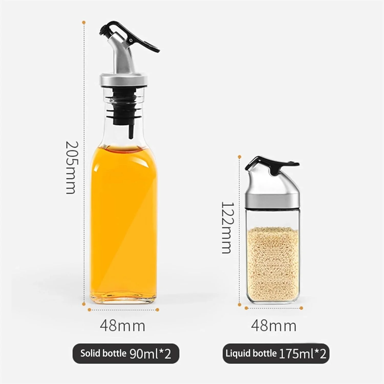 5 Részes Olaj- és Fűszertartó Készlet Állvánnyal, 2 x 150 ml és 2 x 80 ml Üveg Tartállyal, Olajhoz, Ecethez, Sóhoz és Borshoz, Elegáns Konyhai Kialakítás [2]