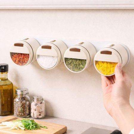 6 Részes Falra Szerelhető Fűszertartó Szett, Mágneses Rögzítéssel, ABS Anyagból, Minimalista Modern Dizájn, Fehér [1]