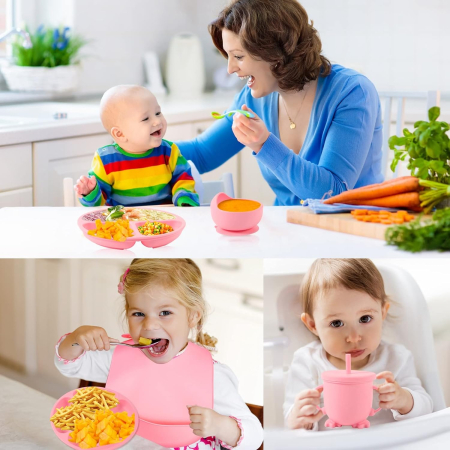 8 Részes Babatáplálkozó Készlet, BPA Mentes Szilikon, Antiallergén, Csúszásmentes Tapadókorongokkal, Ideális Hozzátápláláshoz [4]