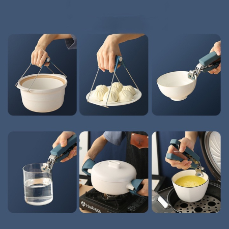 Konyhai eszközkészlet, szilikon csipesz és hőálló kesztyűk, rozsdamentes acél és ABS, forró edények biztonságos kezelésére [3]