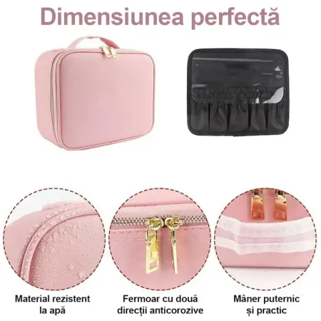 Sminktáska, elegáns dizájn, beépített tükör, 3 színű LED világítás, 4K-72 LED, érintőképernyő, 2000 mAh újratölthető akkumulátor, állítható rekeszek, korrózióálló cipzár [1]