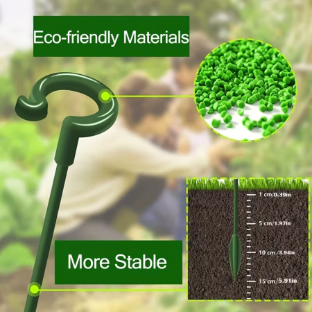 Növénytámasztó karó és egyenesítő pálca, zöld műanyag, egyszárú növényekhez, virágcserép védelemhez [1]