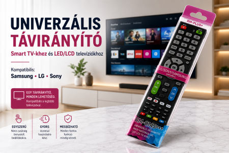Otthon és Konyha - Strong RM-014S+ Smart univerzális távirányító, Kompatibilis LCD/LED TV-kkel, Több kóddal működik, 3xAAA elemmel működik