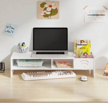 Fehér Laptop- és Monitorállvány, 10x20x49 cm, Beépített Tárolóhellyel, Ergonomikus Dizájn Modern Íróasztalhoz [3]