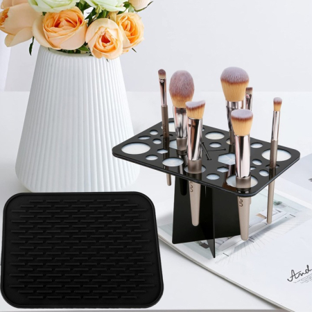 Sminkecset tartó 28 nyílással, összecsukható téglalap design, matt műanyag, kompakt és praktikus rendszerező [5]