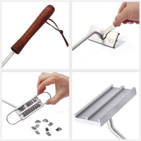 Húsbélyegző készlet 52 betűvel, fém kivitel fa nyéllel, grill húsok jelölésére, hőálló, ezüst [5]