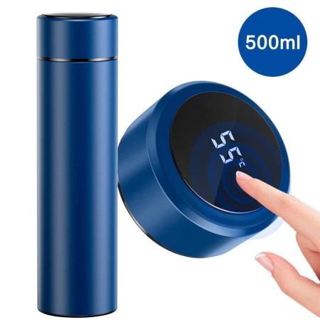 Otthon és Konyha - 500 ml Smart Termosz, LED Kijelző a Hőmérséklet Megjelenítéséhez, Hőszigetelt Meleg és Hideg Italokhoz, Kompakt és Modern Kialakítás, kék