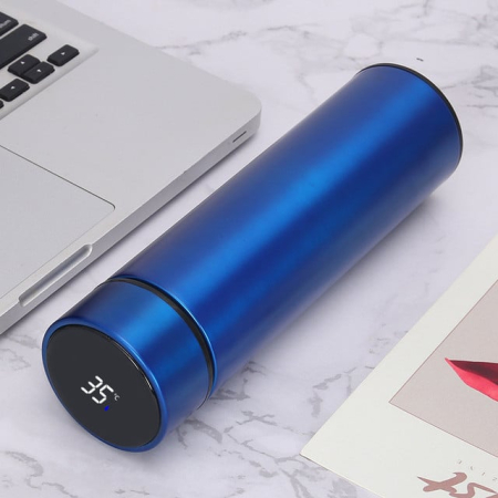 500 ml Smart Termosz, LED Kijelző a Hőmérséklet Megjelenítéséhez, Hőszigetelt Meleg és Hideg Italokhoz, Kompakt és Modern Kialakítás, kék [2]