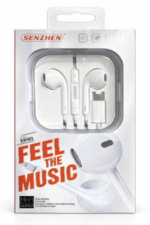 Telefontartozékok - Type C vezetékes fülhallgató, beépített mikrofonnal és hangerőszabályzóval – ergonomikus kialakítás, kiváló hangminőség, TPU anyag, 1 m hatótávolság, fehér szín