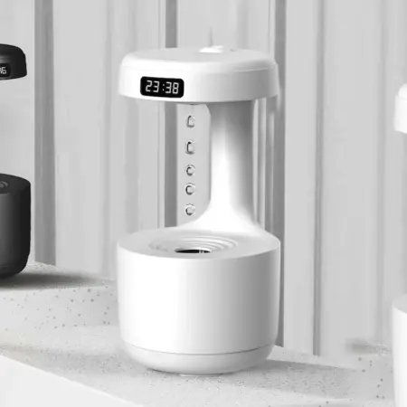 Ultrahangos Anti-Gravity Párásító 800 ml LED-del – Anti-Szárazság Funkció, Hangulatvilágítás és Intelligens Kijelző, Matt Fehér [6]