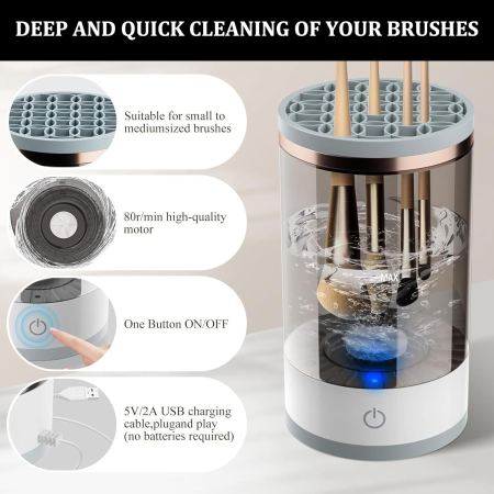 Ultrahangos sminkecset tisztító készülék, gyors mosás és szárítás, USB újratölthető, hordozható, minden méretű ecsethez kompatibilis, fehér [4]