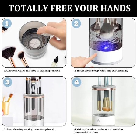 Ultrahangos sminkecset tisztító készülék, gyors mosás és szárítás, USB újratölthető, hordozható, minden méretű ecsethez kompatibilis, fehér [3]