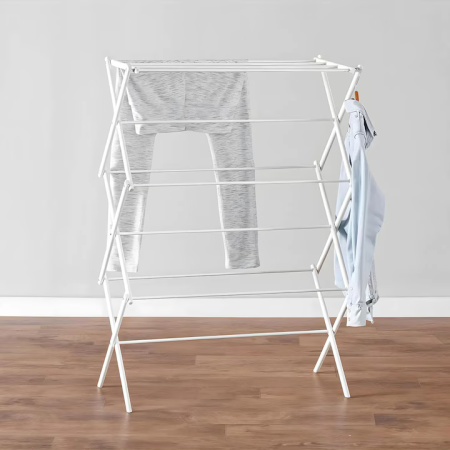 Összecsukható Harmonika Típusú Függőleges Ruhaszárító, 37x75x106 cm, Szénacél Szerkezet, 14,5 kg Teherbírás, Kompakt Fehér Dizájn [2]