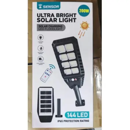 Napelemek és napelemes reflektorok - Utcai Napelemes Lámpa, IP67, 6500K, Mozgásérzékelővel, 3 Világítási Móddal, Távirányítóval, Alumínium + Műanyag, Víz- és Porálló