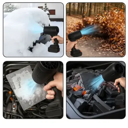 Vezeték nélküli hordozható légfúvó, kb. 1000 W, 150 000 RPM, 2 × 48 V akkumulátorral és töltővel, többcélú használatra, fekete [4]