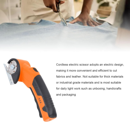 Vezeték Nélküli Újratölthető Elektromos Olló, Forgó Vágófej, Textilhez, Bőrhöz és Kartonhoz, Gyors Vágás, Narancssárga [4]