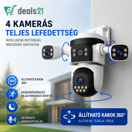 WiFi Megfigyelő Kamera 4 Állítható Lencsével, 360°, Telefonról Irányítható, Spotlight, Kétirányú Hang [2]