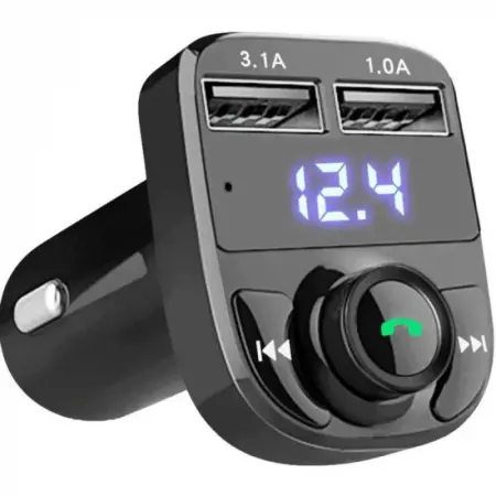 Autós kiegészítők - X8 Bluetooth Autós Modulator, 2xUSB 3.1A, Voltmérő és LCD Kijelző – Frekvencia: 87.5 - 108.0 MHz, MicroSD és USB Támogatás, Telefonhívás Lejátszás és Gyors Töltés